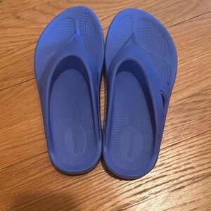 Blue Oofos recovery foam sandals